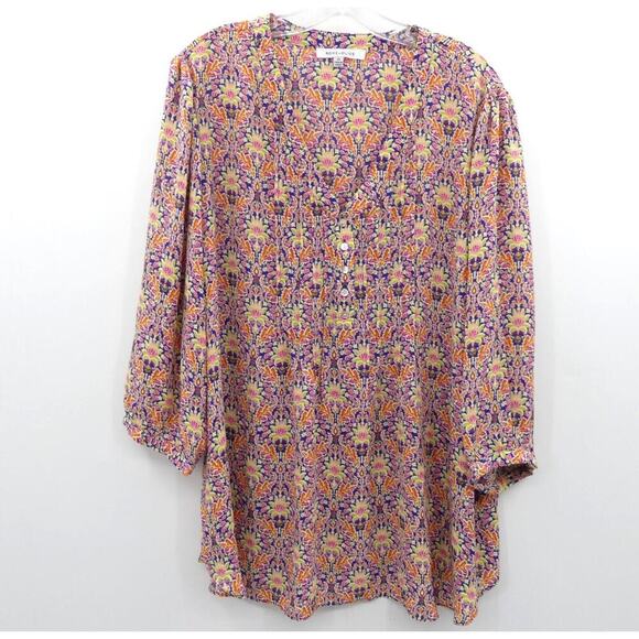 Rose & Olive Women's 2x Pink Floral 3/4 Length Sleeve Pleated Blouse Boho Chic - Picture 1 of 8